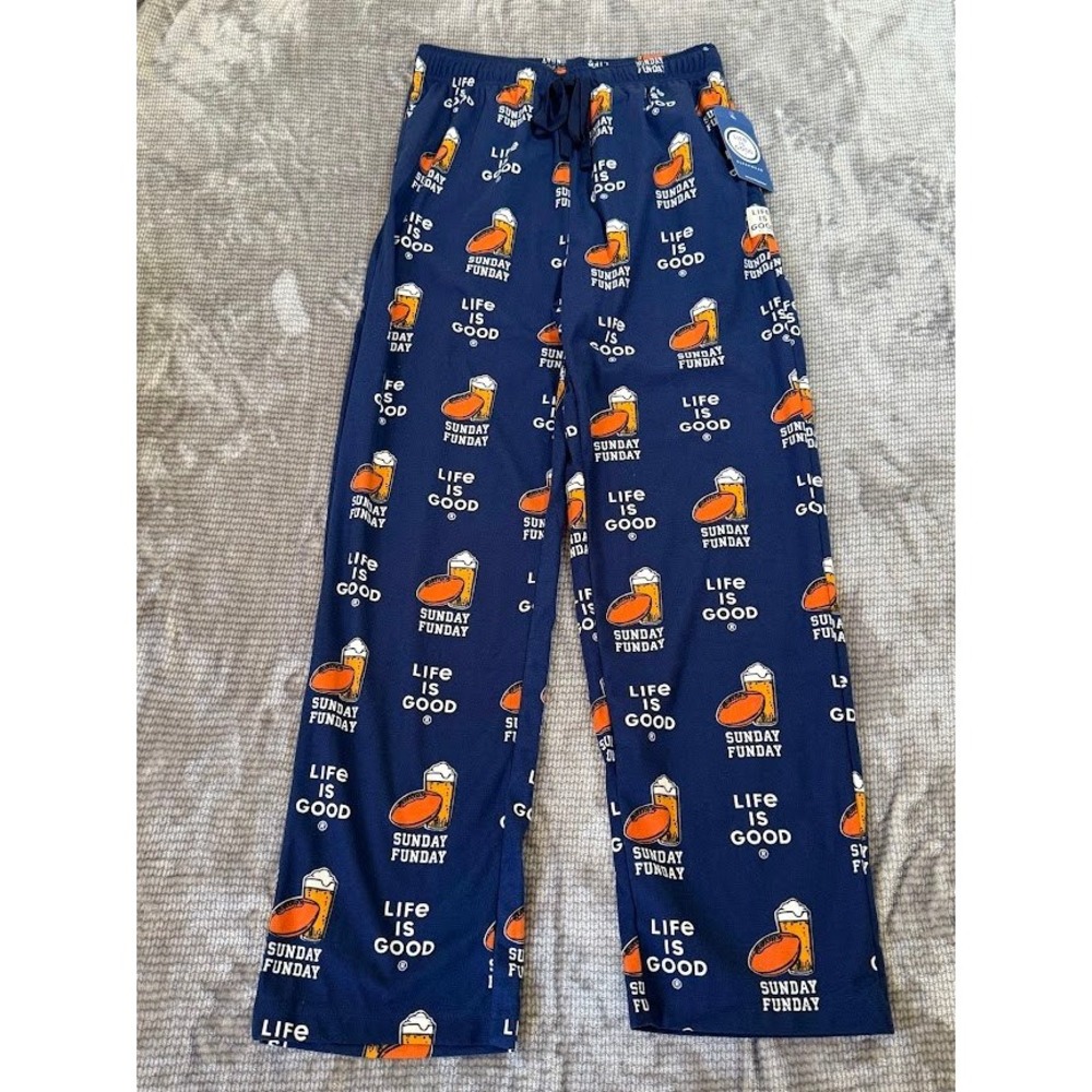 Life is Good Sunday Funday Pajama Pants Mens Blue Football Beer Lounge New 28x29